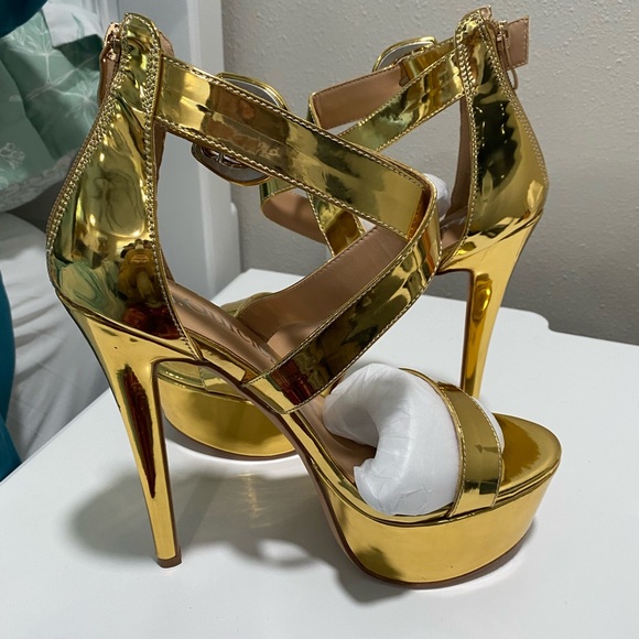 Shoes - Gold Strappy High Heel Sandals